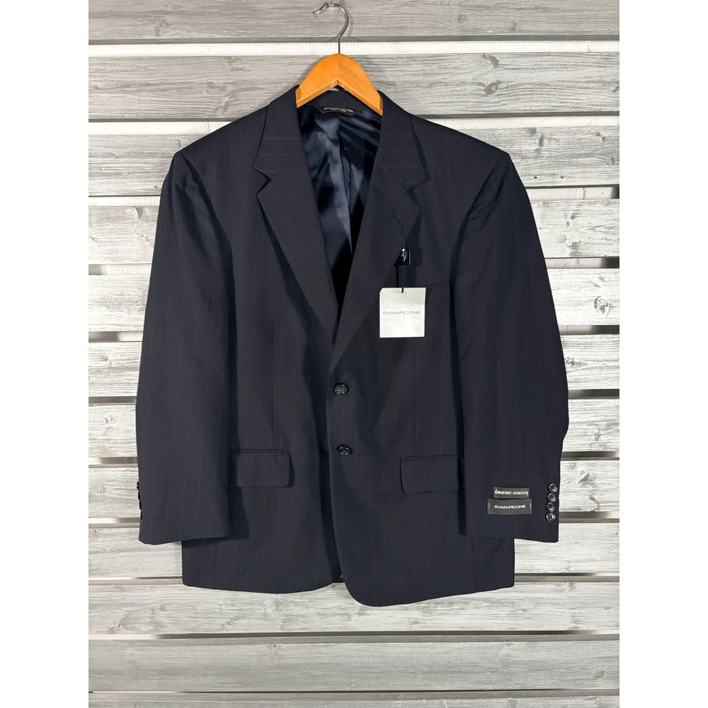 Vtg Evan-Picone Mens Black Pinstripe 100% Worsted Wool Jacket Blazer 42S NEW